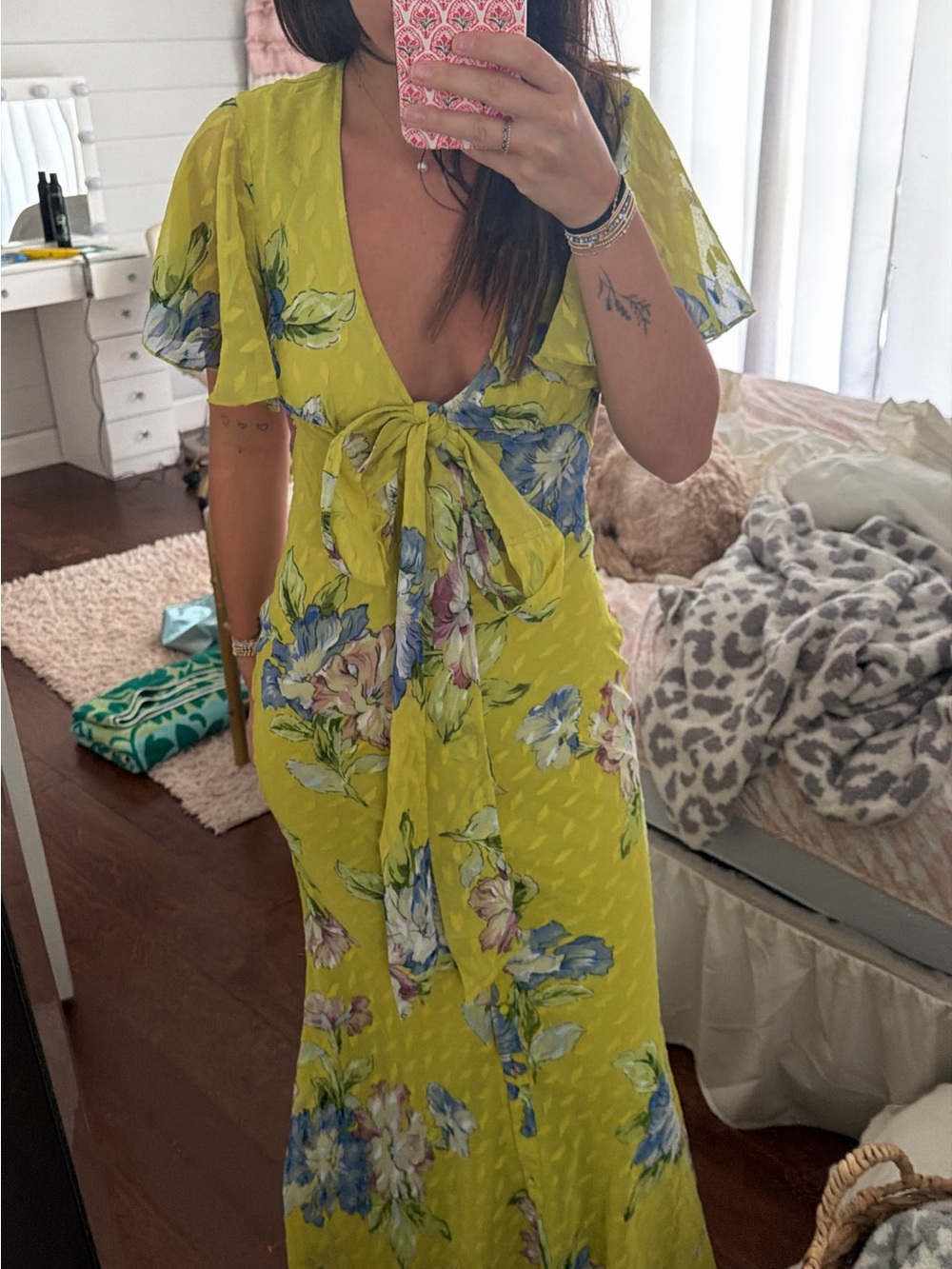 ASOS Floral Tie-Front Maxi Dress in Lime Green and Blue